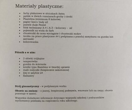 Wyprawka szkolna dla 0, 1, 2 i 3 klasa
